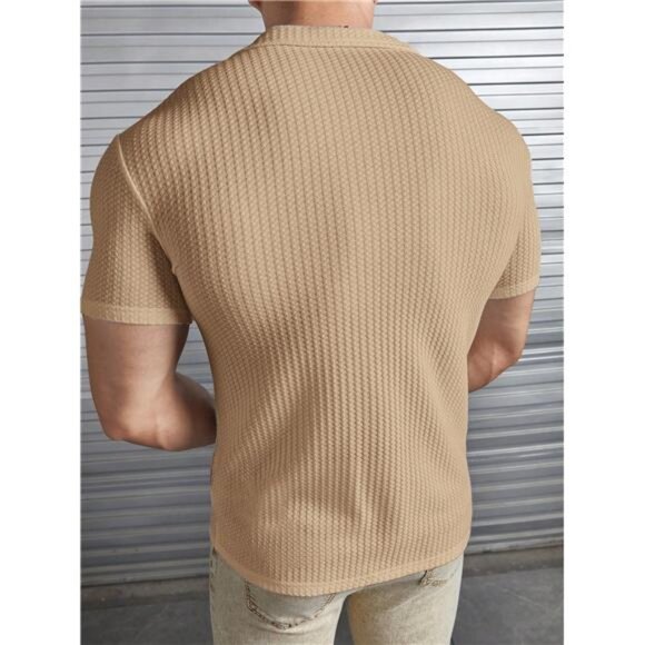 Homme Men Solid Button Front Shirt Light Brown Stylish Men Wear - Picture 2 of 4